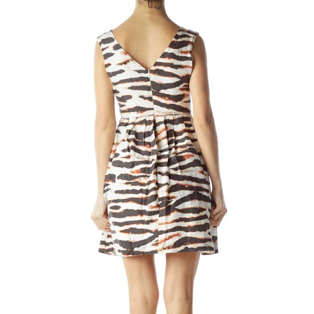 BB Dakota 100% Silk Cream Patterned V-Neck Evening Dress - Picture 3 of 3